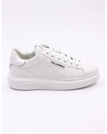 Pantofi sport din piele cu model monograma in relief, Alb