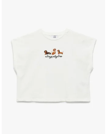 Tricou crop cu imprimeu, Alb/Maro