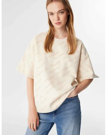 Tricou cu maneci cazute, Alb fildes