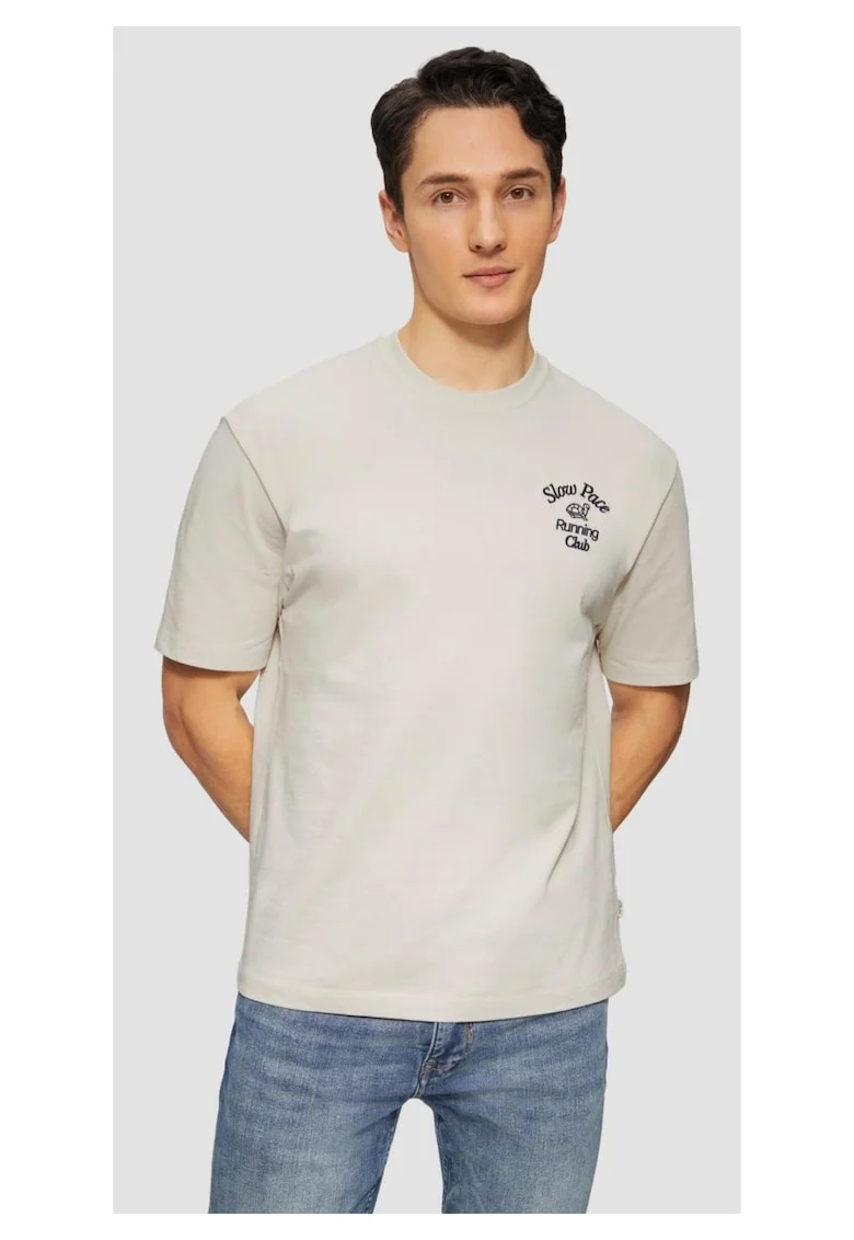 Tricou barbati cu decolteu la baza gatului, Regular fit, din jerse de bumbac, Crem