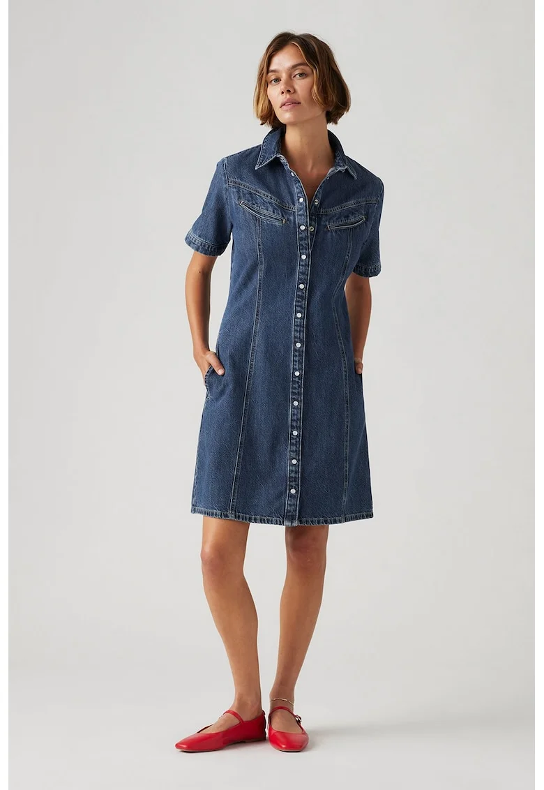 Rochie din denim cu nasturi Rinoa, Albastru melange