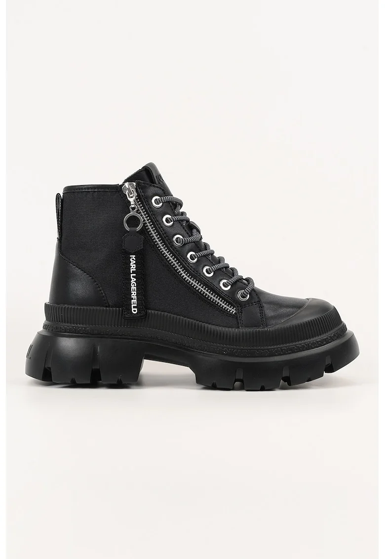 Ghete de piele cu insertii textile, Negru