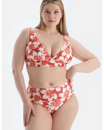 Bikini cu model floral, Rosu/Alb