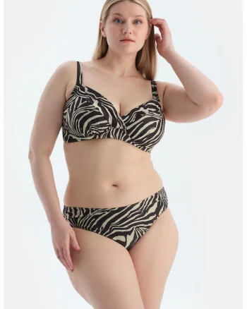 Bikini cu model in dungi, Negru/Bej