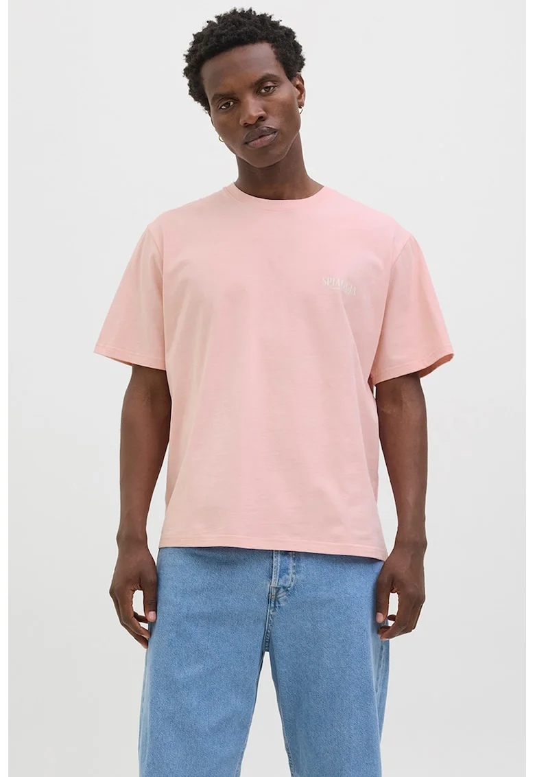 Tricou lejer de bumbac cu imprimeu foto pe partea din spate, Roz