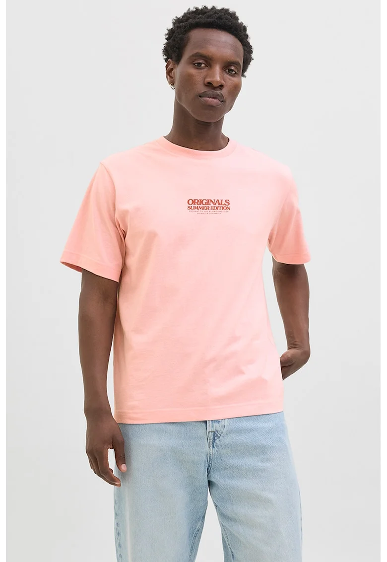 Tricou din amestec de bumbac organic cu imprimeu grafic pe partea din spate, Portocaliu/Roz
