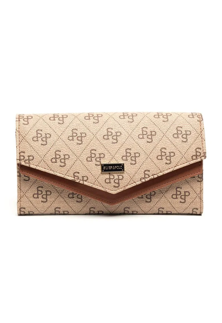 Portofel din piele ecologica cu model, Caramel/Bej deschis