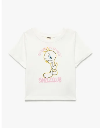 Tricou cu imprimeu desene animate, Roz pastel/Galben sofran/Alb murdar