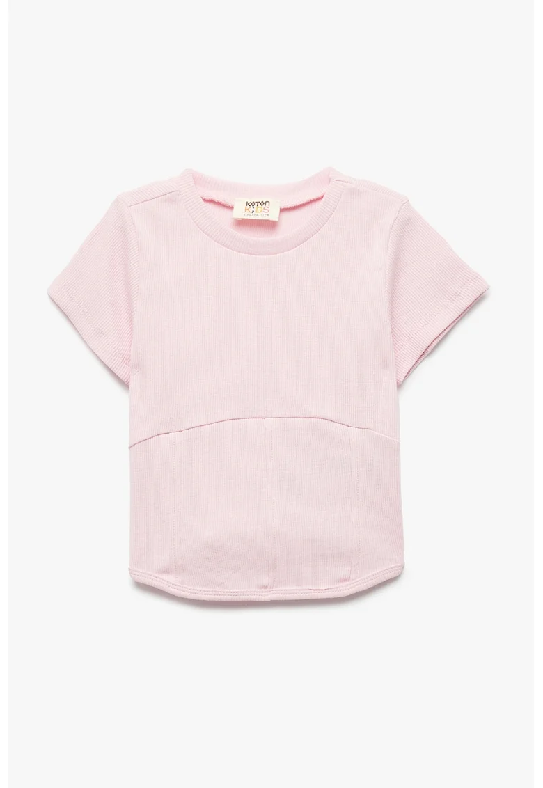 Tricou striat cu decolteu la baza gatului, Roz pastel