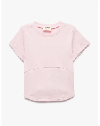 Tricou striat cu decolteu la baza gatului, Roz pastel