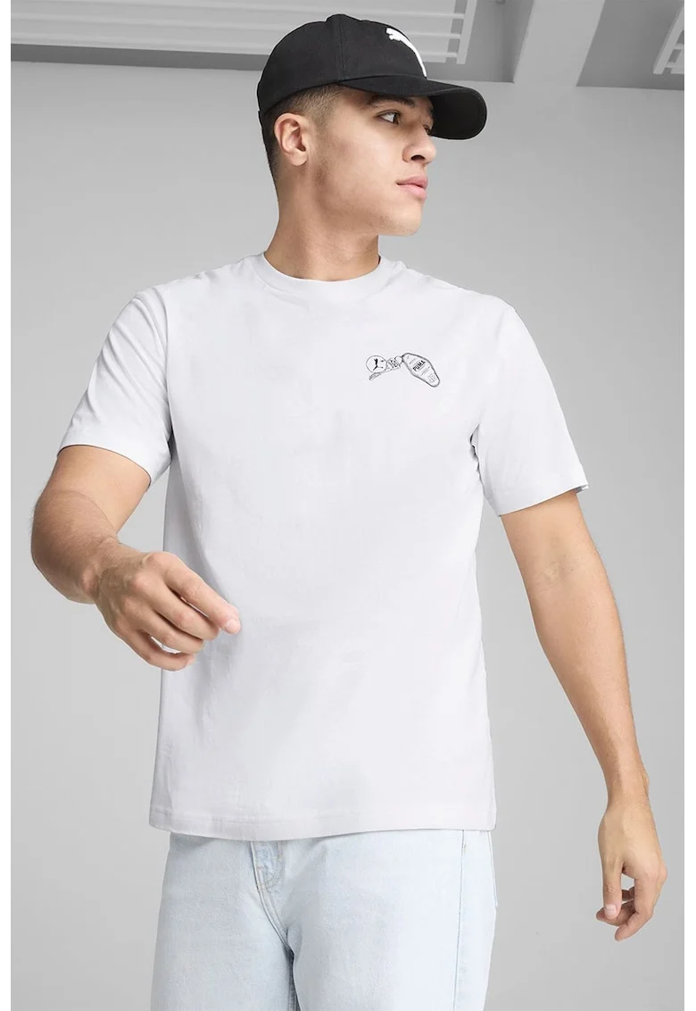 Tricou de bumbac cu imprimeu grafic pe partea din spate, Alb/Negru