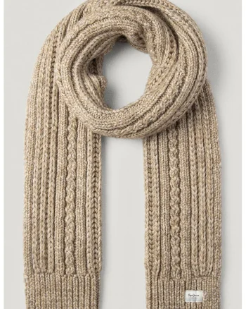 Fular din tricot cu terminatii striate, Bej inchis