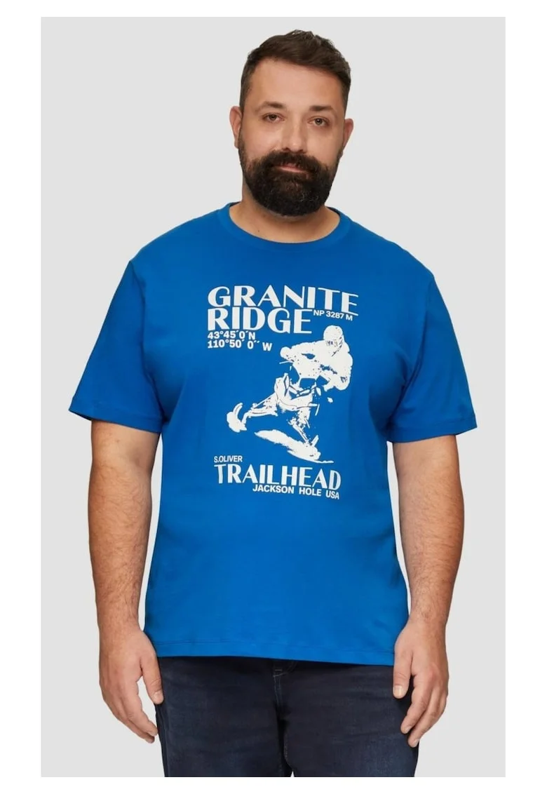 Big Sizes Tricou barbati big sizes la baza gatului din bumbac, cu imprimeu Grafic si croiala Regular fit, Albastru, Albastru