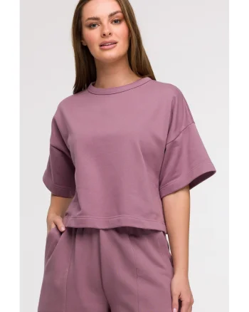 Bluza oversize cu maneci scurte,  Mov, Mov