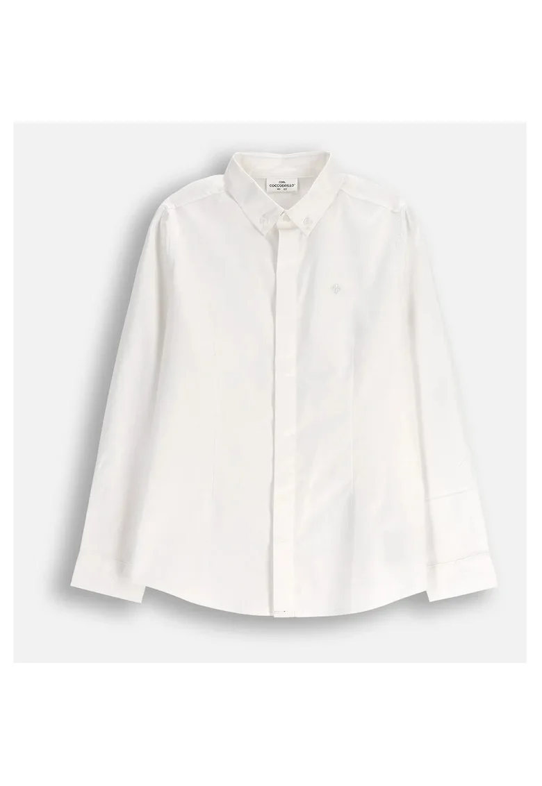 Camasa eleganta  alb, bumbac, broderie decorativa, croiala slim, pentru baieti,