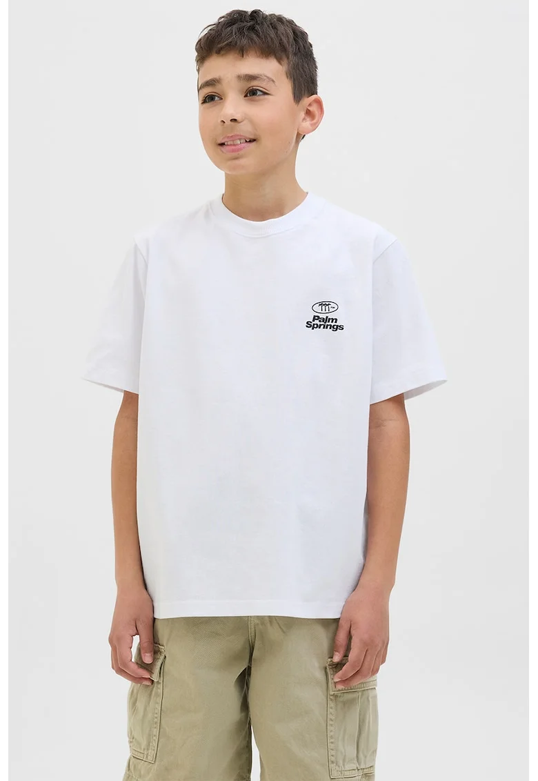 Tricou cu decolteu la baza gatului si imprimeu text, Alb