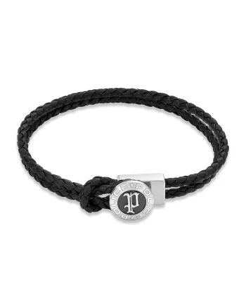Bratara de piele cu de Negru, Negru/Argintiu