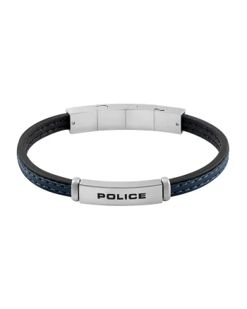 Bratara de piele cu logo, Argintiu, inchis, Negru/Albastru inchis/Argintiu