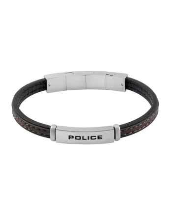 Bratara de piele cu logo, Argintiu, inchis, Maro cognac/Argintiu/Gri inchis