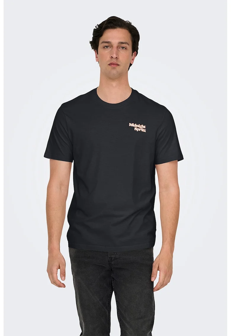 Tricou regular-fit din bumbac organic cu imprimeu pe partea din spate, Negru/Portocaliu