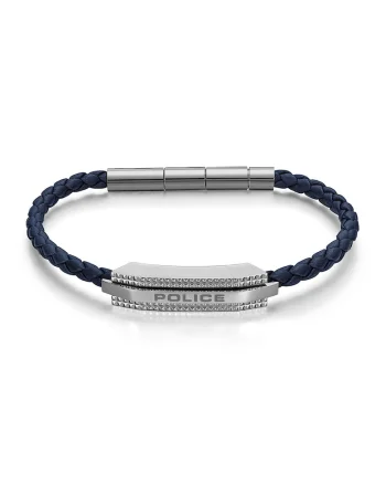 Bratara impletita de piele cu logo, Argintiu/Bleumarin