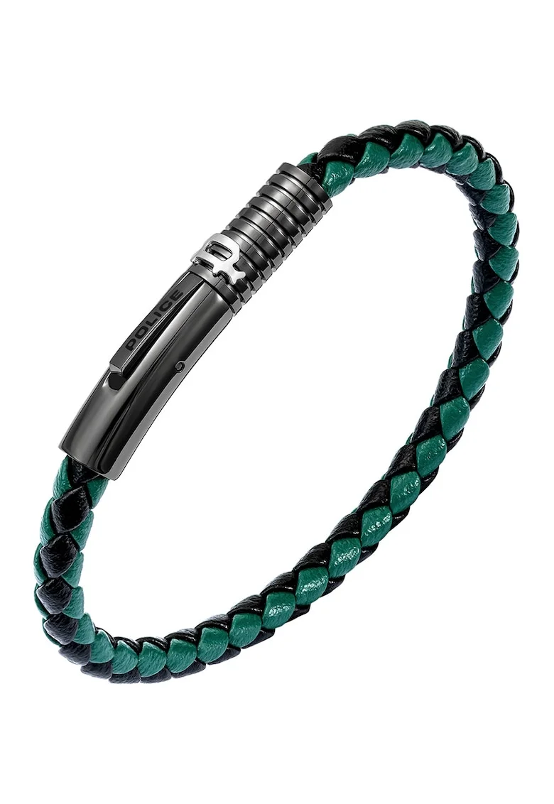 Bratara din piele cu logo Modish Armband, Verde englez/Gri antracit