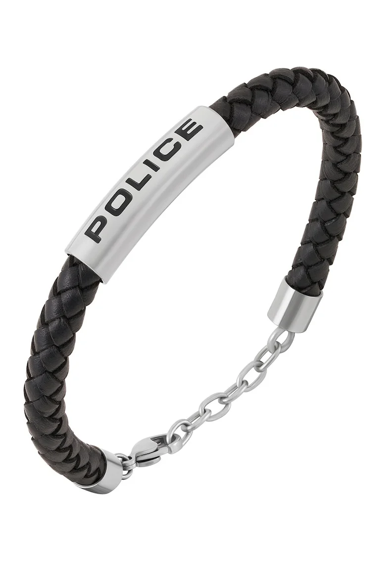 Bratara din piele cu logo Skyfall Armband, Negru/Argintiu