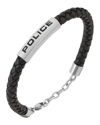 Bratara din piele cu logo Skyfall Armband, Negru/Argintiu