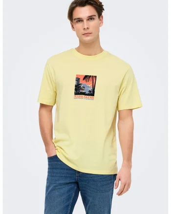 Tricou din bumbac cu imprimeu grafic discret, Galben