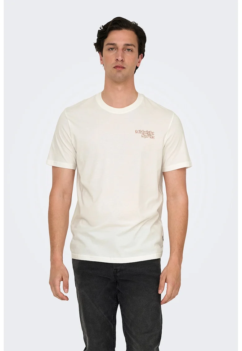 Tricou regular-fit din bumbac organic cu imprimeu pe partea din spate, Portocaliu/Alb murdar