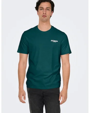 Tricou regular-fit din bumbac organic cu imprimeu pe partea din spate, Verde padure