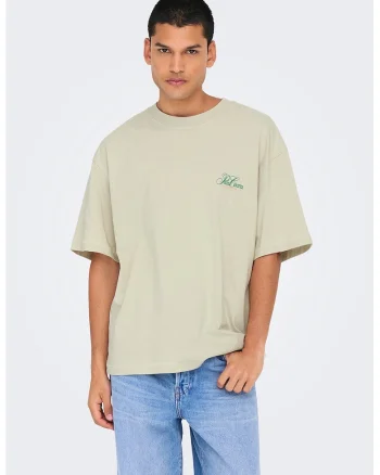 Tricou lejer cu imprimeu grafic si model text pe partea din spate, Verde/Verde pal