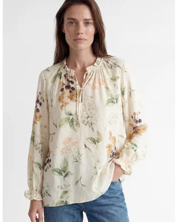 Bluza cu model si mansete elastice, Caramel/Verde feriga/Bej deschis
