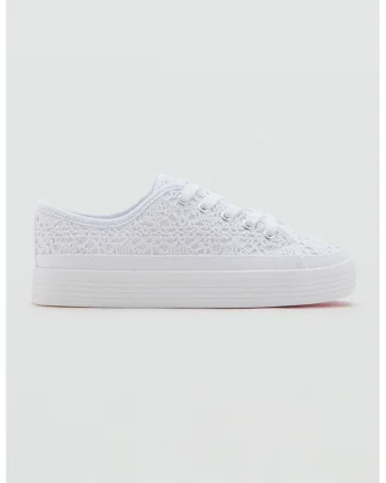 Tenisi flatform cu aspect brodat, Alb