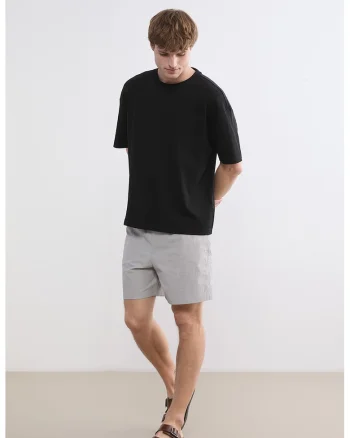 Pantaloni scurti de baie cu buzunare laterale si snur, Gri deschis
