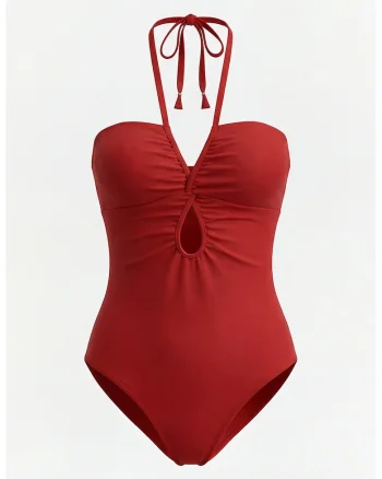 Costum de baie intreg cu decupaj, Rosu vermillion