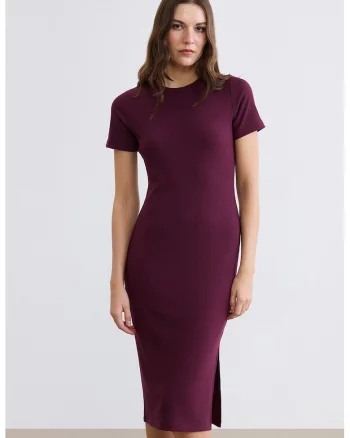Rochie cu maneci scurte si slit lateral, Violet tyrian