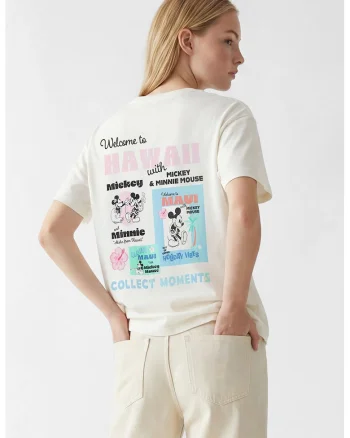 Tricou de bumbac cu Mickey & Minnie Mouse, Alb fildes/Roz deschis/Albastru deschis