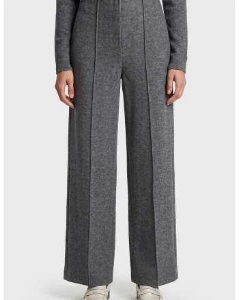 Pantaloni cu croiala ampla si talie inalta, Gri melange