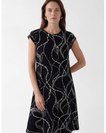 Rochie cu imprimeu si croiala in A, Alb/Negru
