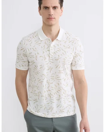 Tricou polo slim fit, Alb/Maro camel