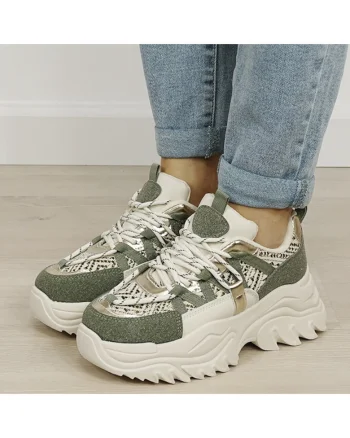 Sneakers bej/verde cu talpa groasa B-DKB9201 M4 12004, Verde