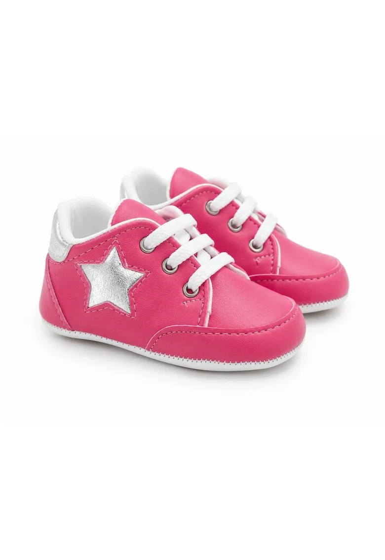 Pantofi bebe casual cu siret si aplicatie stea comozi, Fete, Roz