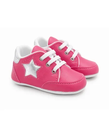 Pantofi bebe casual cu siret si aplicatie stea comozi, Fete, Roz