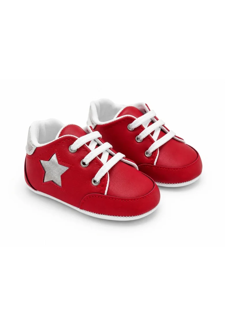 Pantofi bebe casual cu siret si aplicatie stea comozi, Fete, Rosu