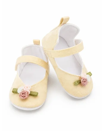 Balerini bebe eleganti crem cu floricele decorative, comozi si delicati pentru fetite