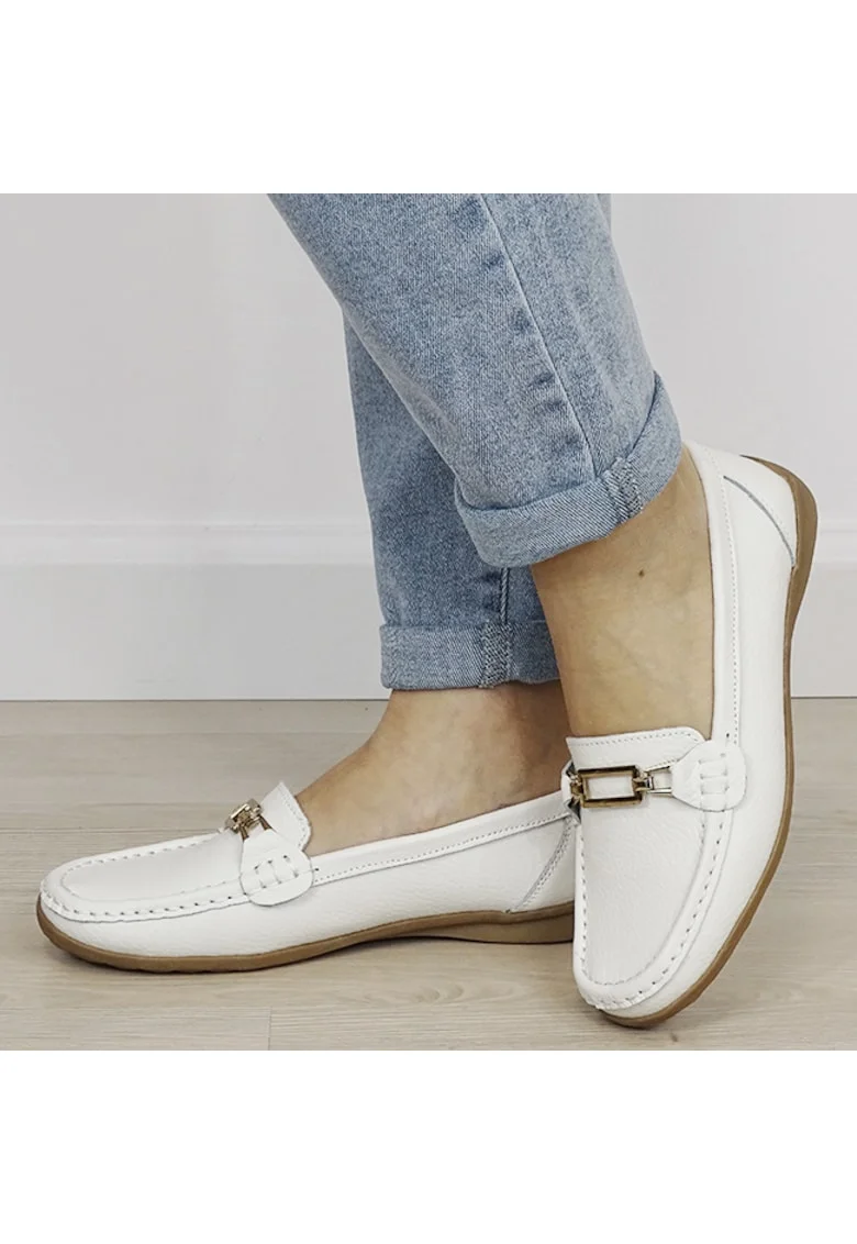 Mocasini albi de tip loafers din piele naturala 0511 01 20037, Alb