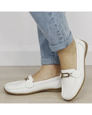 Mocasini albi de tip loafers din piele naturala 0511 01 20037, Alb