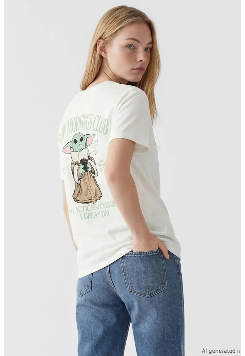Tricou de bumbac cu The Mandalorian, Alb/Verde fistic