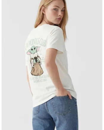 Tricou de bumbac cu The Mandalorian, Alb/Verde fistic